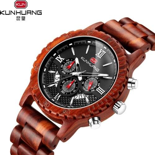 KUNHUANG Europe and the United States mens sports multi-functional sandalwood table new fashion watch KH1014