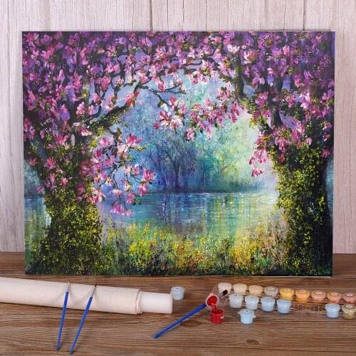 Natural Scenery Magnolia Spring DIY Paint By Numbers Complete Kit Oil Paints 50*70 Canvas Pictures Decorative Handiwork