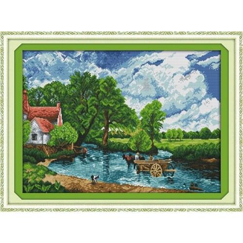 Everlasting Love Wading In A River Chinese Cross Stitch Kits Ecological Cotton Stamped 11 DIY New Year Gift Decorations For Home