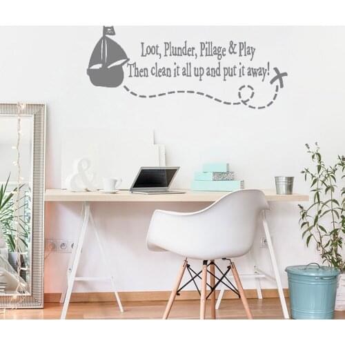 New Wall Sticker Boys Kids Bedroom Pirates Ship Quote Art Vinyl Text Wall Decal Removable Adesivo De Parede Interior Decor LC151