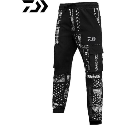 New Daiwa Fishing Pants Mens Sports Casual Workwear Pants Black Cashew Flower Trend Loose Fashion Straight Pants