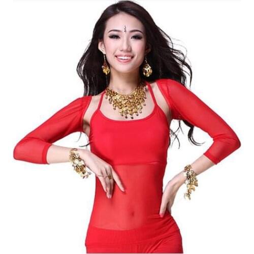 New arrival crystal cotton and mesh belly dance top momen vest and sleeves cost 2pcs belly dance tops 9 colors sexy tops
