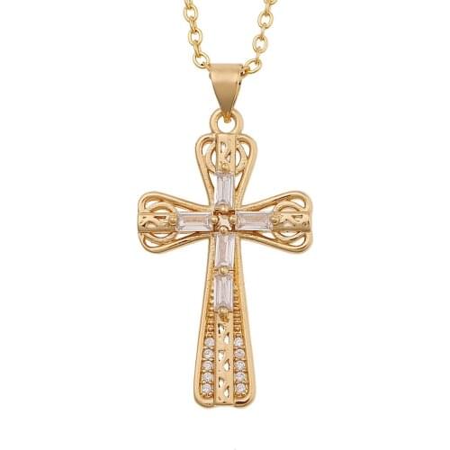 YiJia AAA Cubic Zirconia Cross Necklaces for Women Men Copper Metal Hip Hop Style Micro Pave Pendant Jewelry