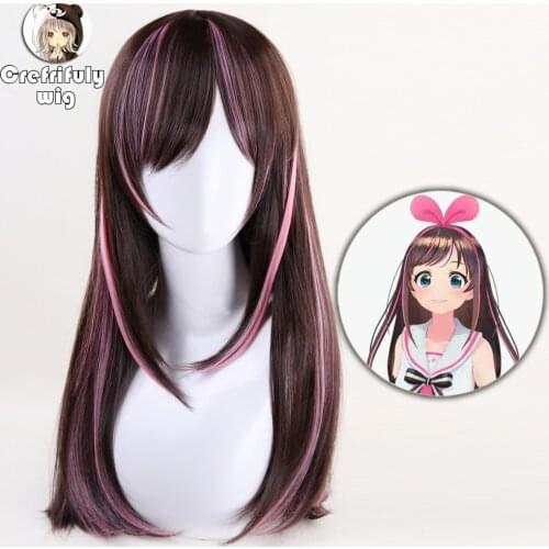 60cm Kizuna AI Wig Cosplay Costume Youtuber A.I.Channel Straight Long Heat Resistant Synthetic Hair Wigs For Women + Wig Cap