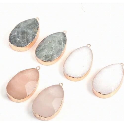 Natural Stone Pendant AAA Rose Quartzse Flash Labradorite Stone Necklace Pendants Charms for Jewelry Making DIY Necklaces