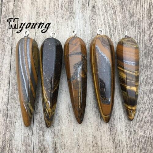 Bullet Shape Tiger-eye Spike Pendants,Faceted Natural Stone Charms For DIY Jewelry Making MY1768