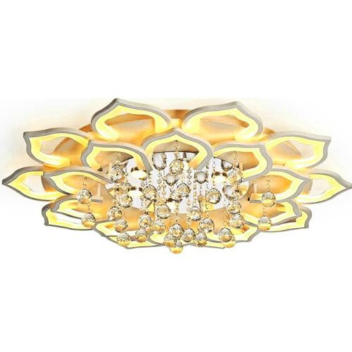 Light Luxury Lotus Shaped Crystal Ceiling Lights Lamps for Living Room Dining Modern Lighting Bathroom Light LED RC Dimming