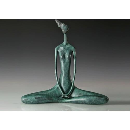 Handmade Abstract Art Statue Female Doing Yoga Sitting Sculpture Greenish Modern Figurine for Decoration