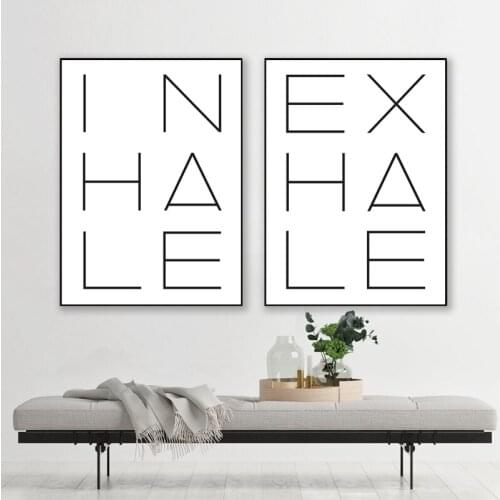 Inhale Exhale Typography Print Yoga Poster Minimalist Quotes Wall Art Canvas Painting Nursery Quote Pictures Home Wall Decor