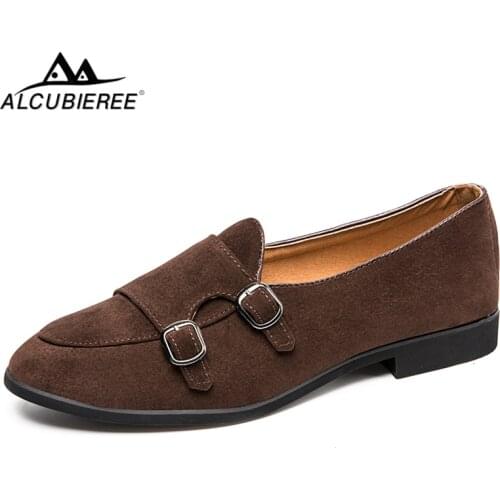 ALCUBIEREE Fashion Man Double Monk Strap Shoes Cow Suede Oxford Shoes Formal Slip-on Dress Shoes Mens Casual Lightweight Loafers