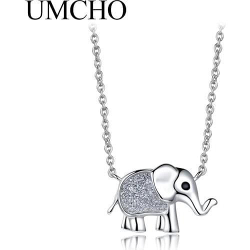UMCHO Lovely Elephant Necklace Chain Genuine 925 Sterling Silver Jewelry For Girls Luxury Gift Fine Jewelry