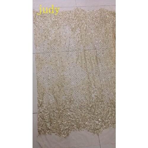 Stock CH103# Champagne gold glitter craft mes beads fashion fabric for the wedding dress stage Free shipping