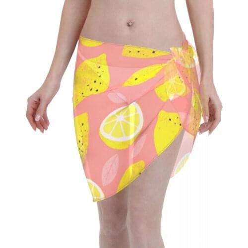 Womens Swim Wear Bikini Cover Up Summer Lemon Beach Mini Wrap Skirt Sarong Pareo Shorts Summer Beachwear