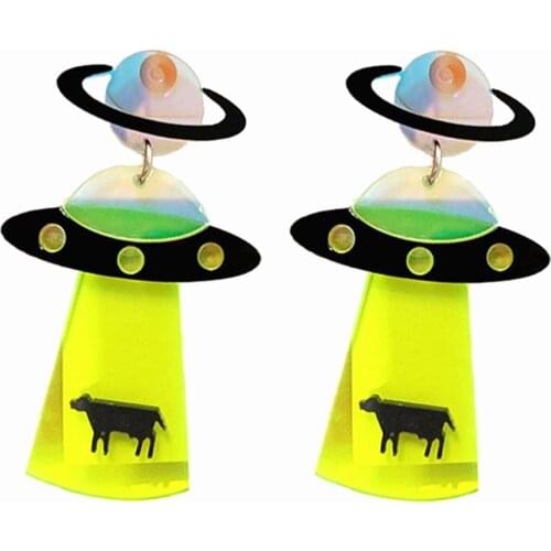 Fashion Women Acrylic UFO Spacecraft Earrings Party Jewelry Accessory Gift