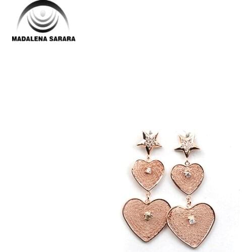 MADALENA SARARA S925 Needle Dangle Earring AAAA Cubic Zirconia And Crystal Inlaid Star Heart Style Girls Earring