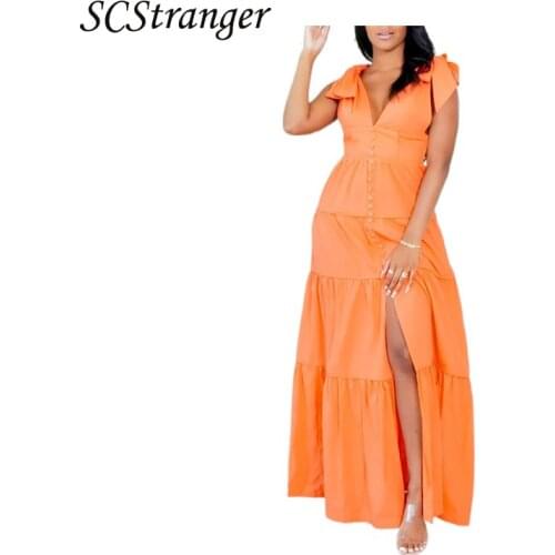 Spring Womens Plus Size Solid Color Sleeveless Polyester Ruffled Split Princess Casual Dress 2021 Fashion Robe Longue Femme