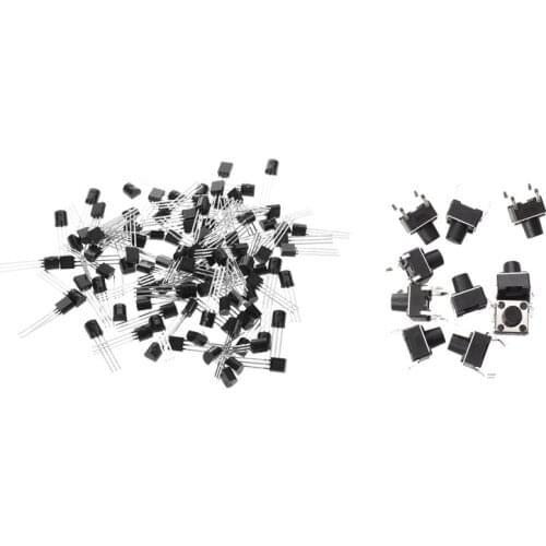 110 Pcs Electronics:10 Pcs 4 Pins Tactile Round Push Button Switch Momentary Tact & 100 Pcs 2N5551 Through Hole NPN Transistors
