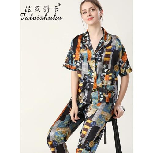 19 momme 3PCS Elegant 100% mulberry silk pajamas sets women short sleeves+trousers+shorts silk sleepwear womens pyjamas T8268