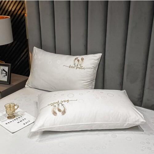 2PCS Solid Color Embroidery 100S Long-Staple Cotton Egyptian Cotton Jacquard Pillowcase Sleep Pillow Case Cushion Cover #s
