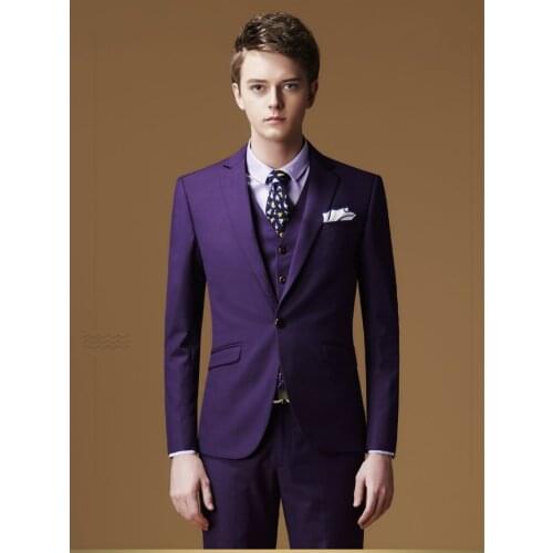 2019 Groomsman Men Suit Jacket+Pant+Vest Men Slim Fit Wedding Groom Suits Set Male Casual Purple Business Tuxedo Suit For Men