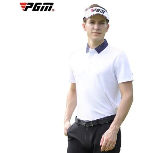 2020 PGM new golf apparel mens short-sleeved t-shirt solid color casual cotton breathable Quick Dry golf shirt mens clothing