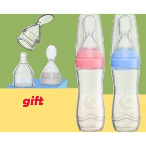 3 in 1 120ml Silicone Squeeze Baby Infants Rice Cereal Bottles With Spoon Newborn Toddler Feeder Feeding Bottle
