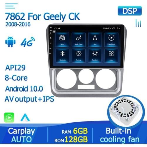 4G LTE Android 10 Car Multimedia GPS Radio Stereo Player For Geely CK 2008- 2016 Built-in Carplay Auto Cooling Fan