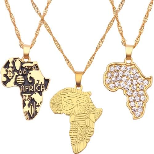 African Map Necklaces Pendants Gold color Globe Map Africa Maps Pendant Necklace Women Men Earth Jewelry Colar gifts