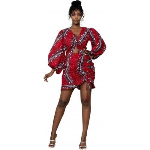 Polyester African Dresses For Women 2021 New Style Africa Clothing Woman Dashiki Fashion Print Traditional Long Sleeve Dress