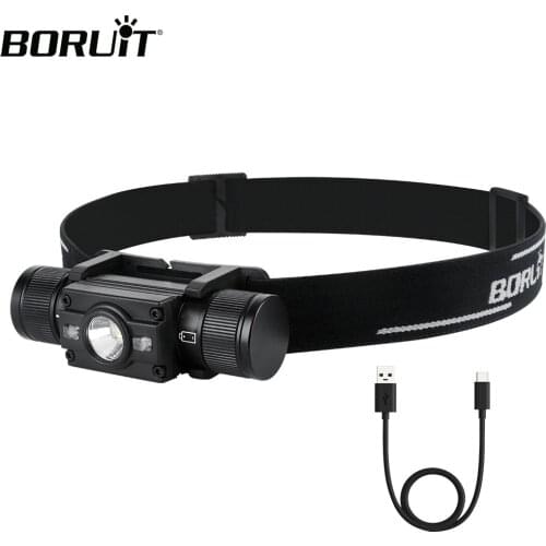 BORUiT XM-L2 XPE LED Headlamp 7-Mode Powerful Headlight Type-C Rechargeable 18650 Waterproof Head Torch for Camping Hunting