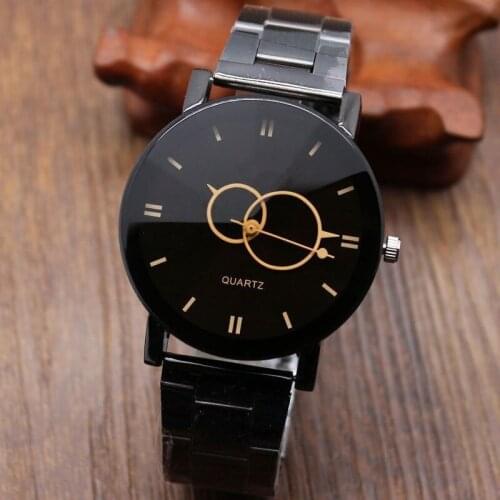 Men Watch Black Steel Band Watch Creative Personality Compass Rotary Dial Needle Women Watch