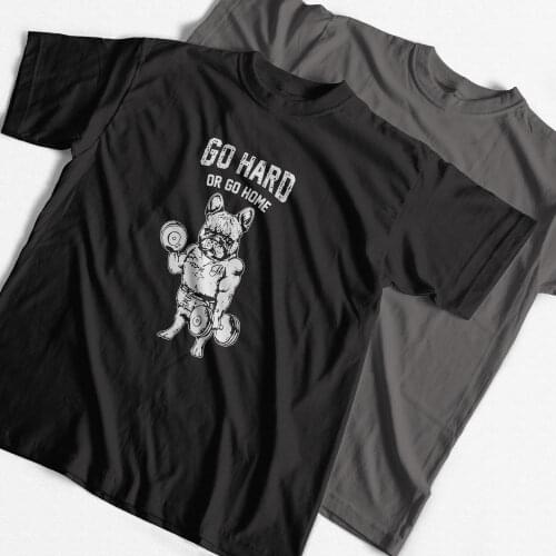 COOLMIND PU0118A 100% cotton go hard or go home french bulldog print men T shirt casual o-neck men Tshirt summer cool t-shirt