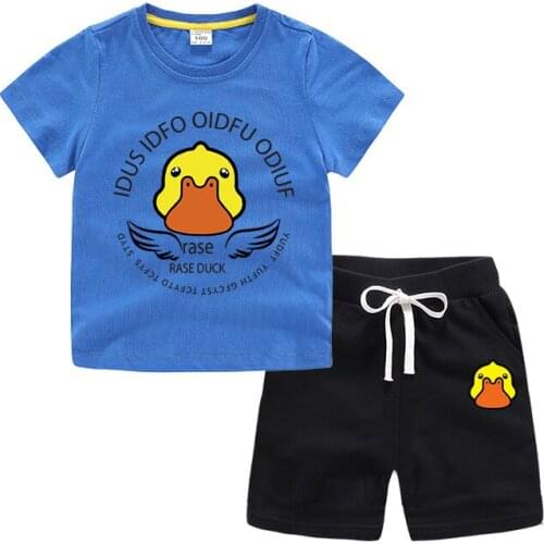 RASE DUCK childrens short-sleeved boys and girls childrens clothing cotton comfortable t-shirt + casual shorts set