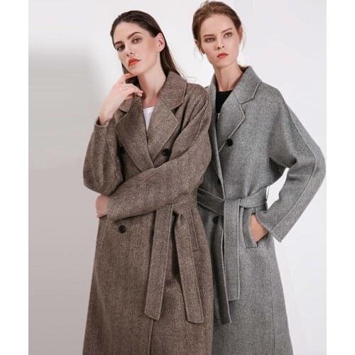 Long woolen blends cashmere coats for women 2019 autumn winter ladies jackets plus size overcoat double sided coffee grey office