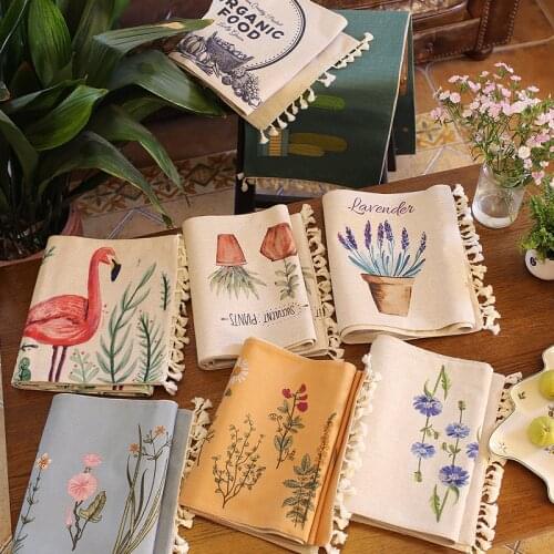 2 Layers Thick Table Cloth Green Plants Printed Table Runners Fashion Flamingos Dust-proof Table Cover Tea Table Cloth