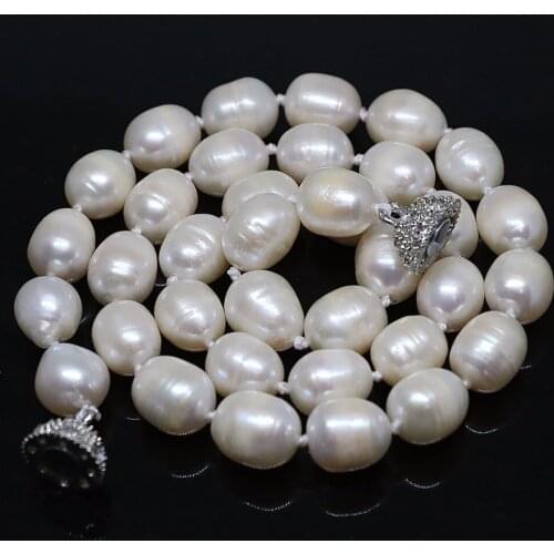 Natural freshwater white freshwater pearl beads necklace 10x13mm 7x8mm barrel rice women weddings party jewelry 18inch B1457-1