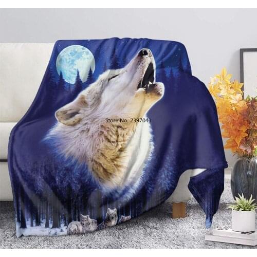 Gray Wolf Print Flannel Fleece Throw Blanket Moon Night Wolves Sherpa Blanket On Beds Adults Kids Fur Throw Blanket
