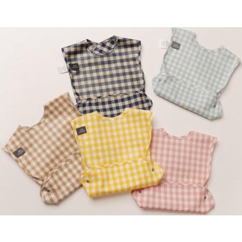 INS Style TPU With Cotton Bibs For Infant Toddler Babies Sleeveless Waterproof Dirty Proof Feeding Bib Pocket Plaid Color