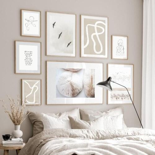 Lines Woman Seagull Mushroom Shell Abstract Art Canvas Painting Nordic Posters And Prints Wall Pictures For Living Room Decor