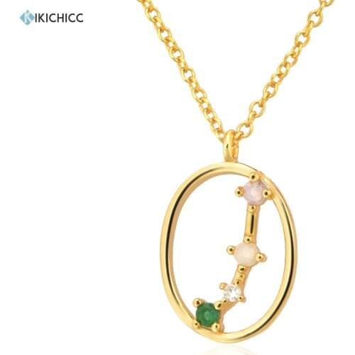 KIKICHICC 925 Sterling Silver Gold Summer Scorpio Zodiacs Ovals Libra Pendant Necklace Aries Cancer Long Chain Jewelry Gift