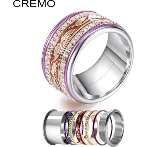 Cremo Boho Rings Crystal Stainless Steel Ring Interchangeable Accessories Bijoux Femme Stackable Band Ring