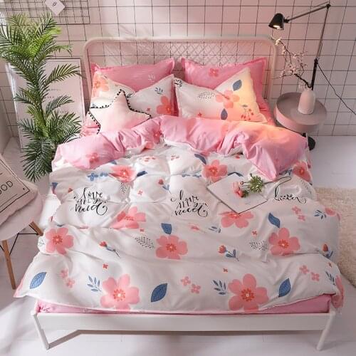 Dropshipping 3/4pcs King Size Bedding Sets Family Set Include Bed Sheet Duvet Cover Pillowcase Gift Pink flowers
