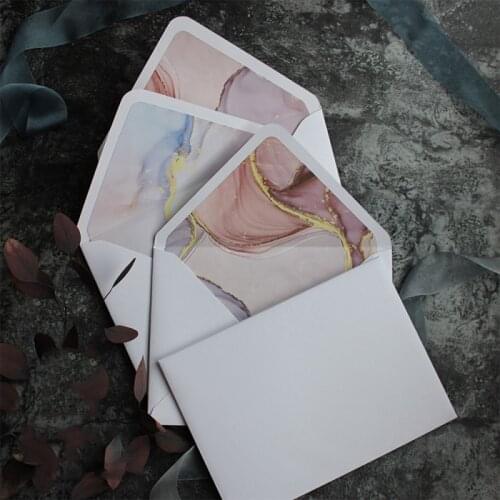 3PCS/pack White Texture Wedding Business Quicksand Watercolor Lined Plain Invitation Envelope
