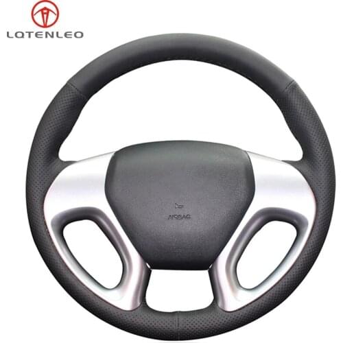 LQTENLEO Black Artificial Leather Hand-stitched Car Steering Wheel Cover For Hyundai ix35 2010-2016 Tucson 2 2010-2015