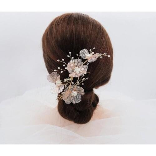 LZL Home bridal jewelry handmade beaded pure copper flower hair accessories hairpin bride headdress wedding bridesmaid jewelry