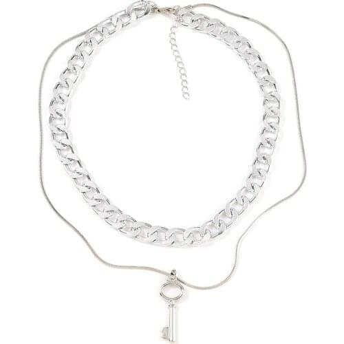 Fashion Simple Metal Key Pendant Double Necklace Womens Creative Popular Sweater Chain Party Jewelry Necklace