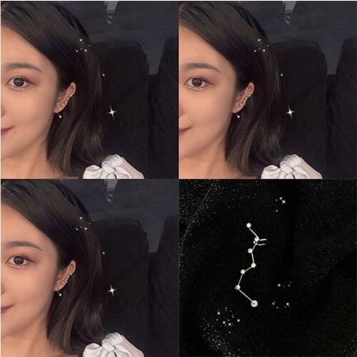 Trendy Crystal Clip Earrings Ear Bone Jewelry for Women Girls Shining Earring Trendy Star Constellation Korean Jewelry