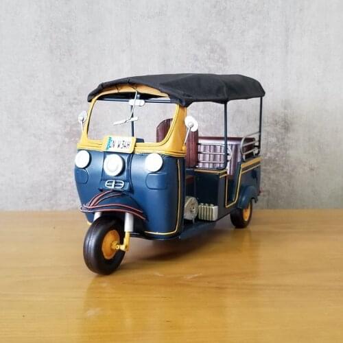 Motorcycle Tuktuk-Model-Toys Gifts Vintage Ornaments Iron Crafts Figurines Vehicle Bar Furnishings Home Decor Collection
