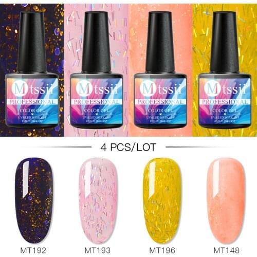 Mtssii 4Pcs Nail Color Gel Polish Set Matte Top Base Coat Glitter Soak Off UV Gel Varnish Nail Art Manicure Lacquer Decorations