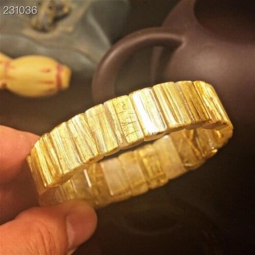 Natural Gold Rutilated Titanium Quartz Bracelet 16*6mm From Brazil Crystal Stretch Clear Rectangle Wealthy Beads Bangle AAAAAA